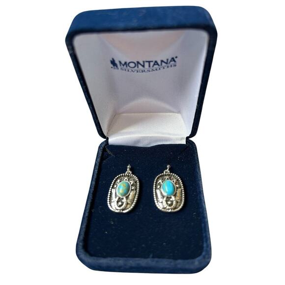 Montana Silversmiths Cowgirl Turquoise Star Boot Rectangle Dangle Earrings - Picture 5 of 7